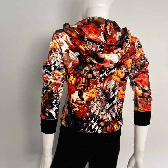 NWT WOMEN VELOUR TRACKSUIT SET JACKET/BLACK PANTS FLORAL PRINT LOUNGEWEAR HOODED - Picture 10 of 11